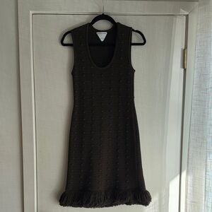 Bottega Veneta olive knit fringe Sleeveless Dress